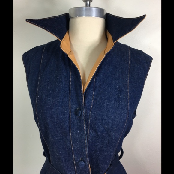 Karen Silton Dress denim leather trim Sz. 9/10 - Picture 3 of 9